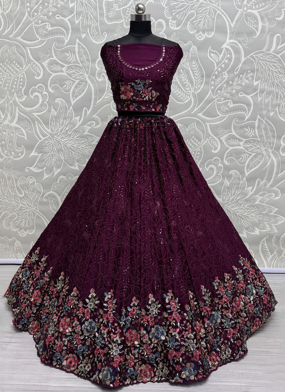 Embroidered Chinon Lehenga - L3060