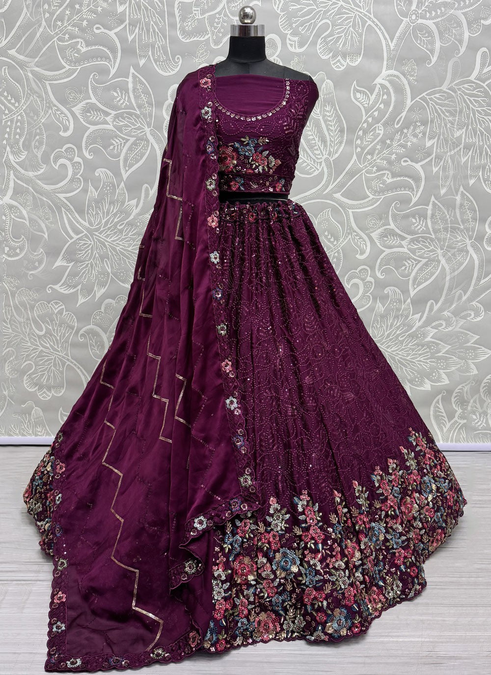 Embroidered Chinon Lehenga - L3060