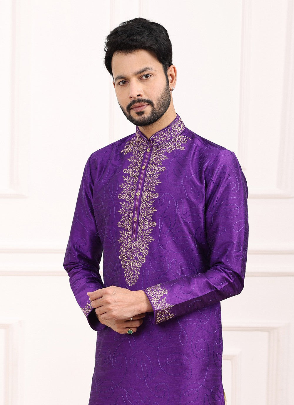 Thread Banarasi Silk Purple Kurta Pyjama - M6129