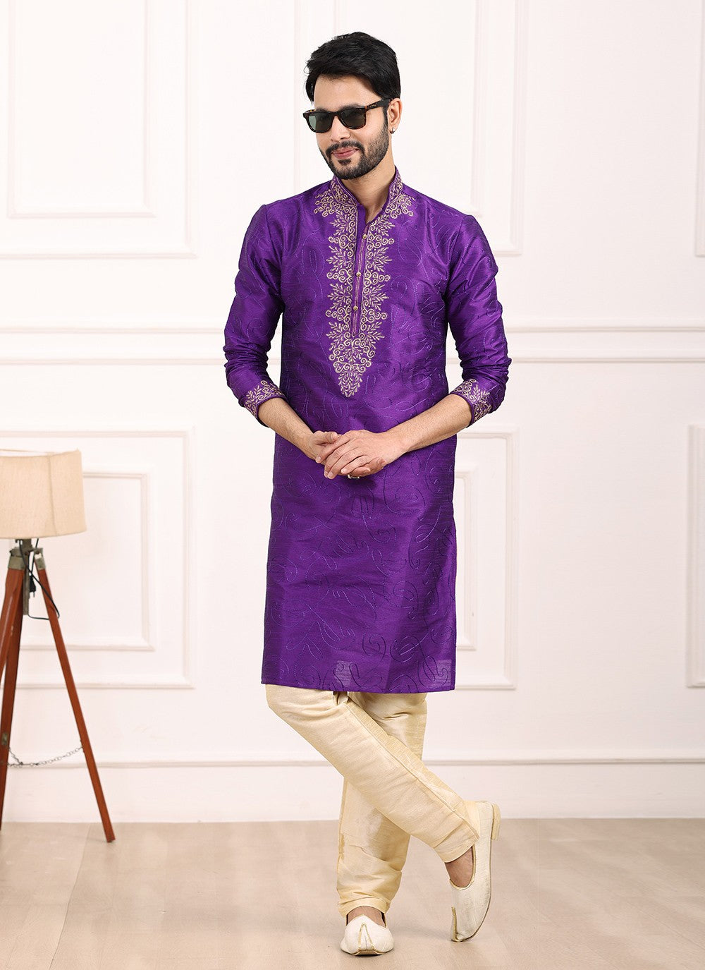 Thread Banarasi Silk Purple Kurta Pyjama - M6129