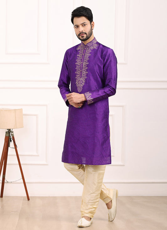 Thread Banarasi Silk Purple Kurta Pyjama - M6129