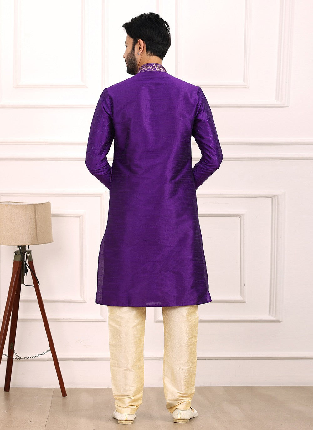 Thread Banarasi Silk Purple Kurta Pyjama - M6129