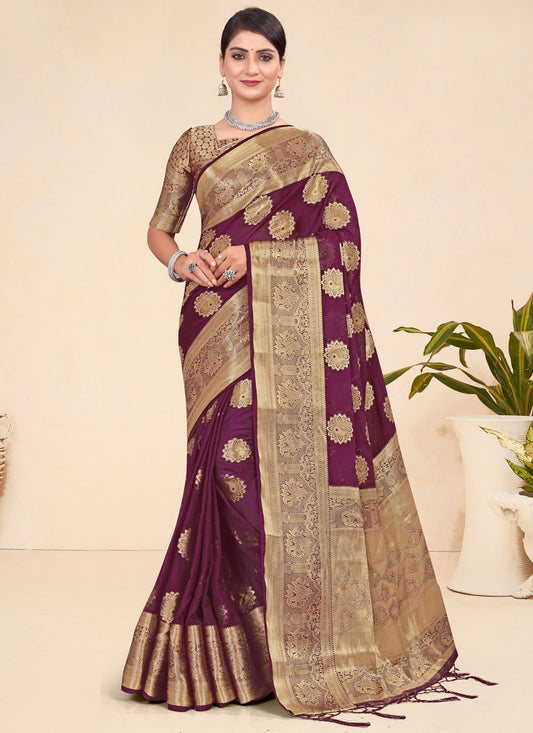 Trendy Weaving Zari Viscose Purple Saree - S10698