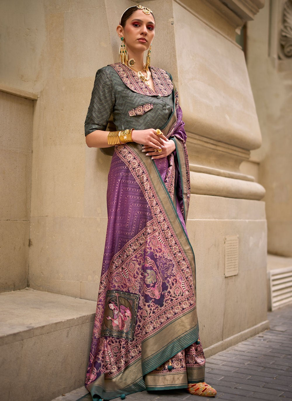 Foliage Prints Silk Saree - S11931