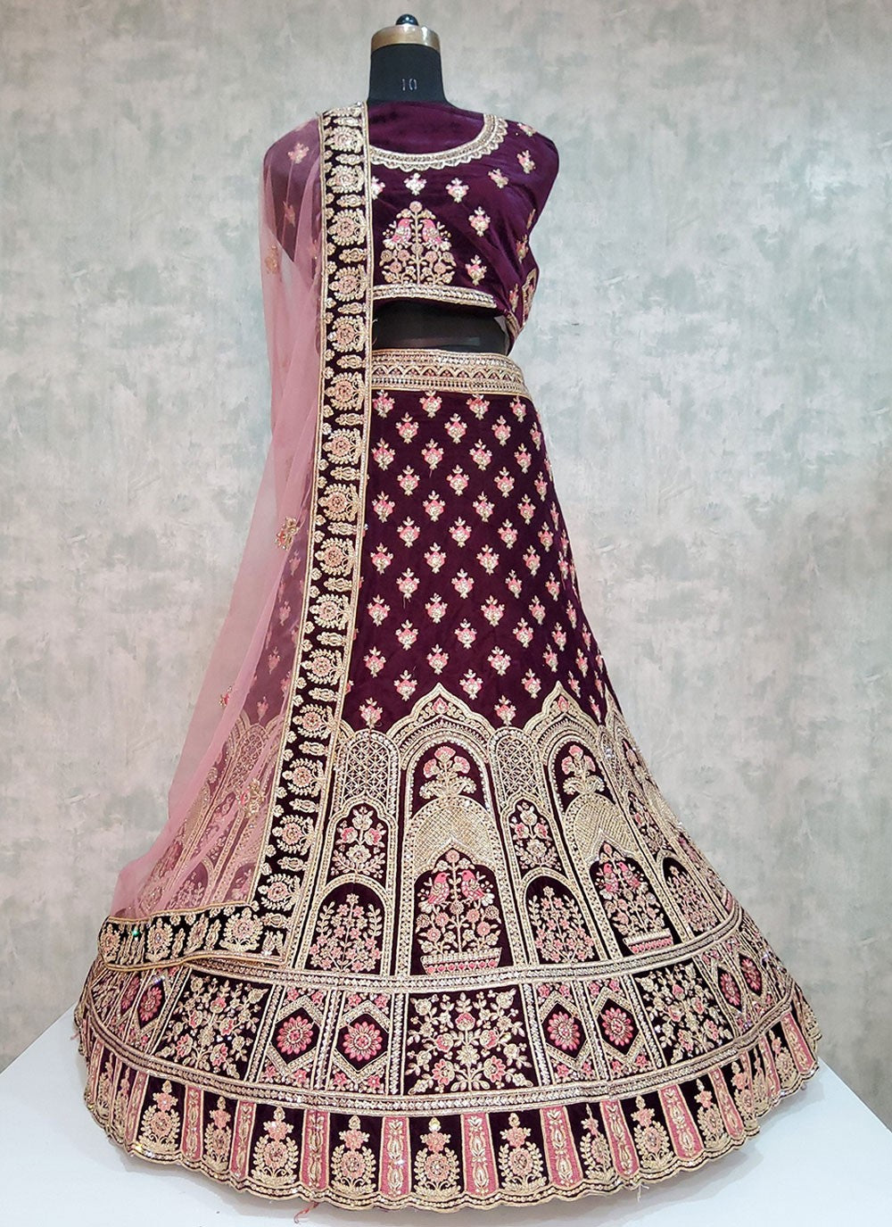 Embroidered Velvet A - Line Lehenga - L1974