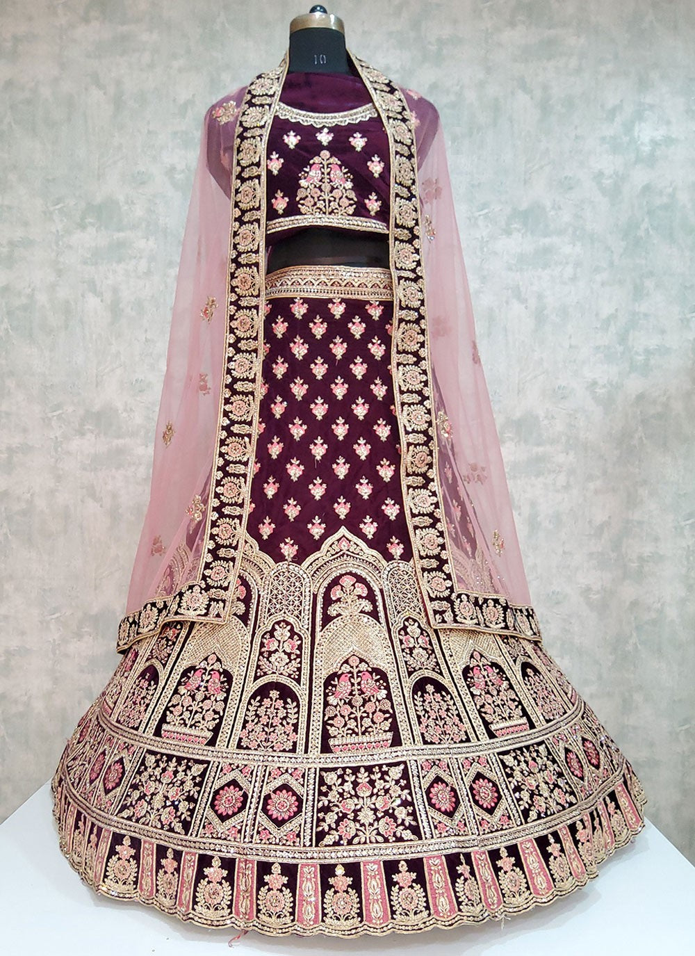 Embroidered Velvet A - Line Lehenga - L1974