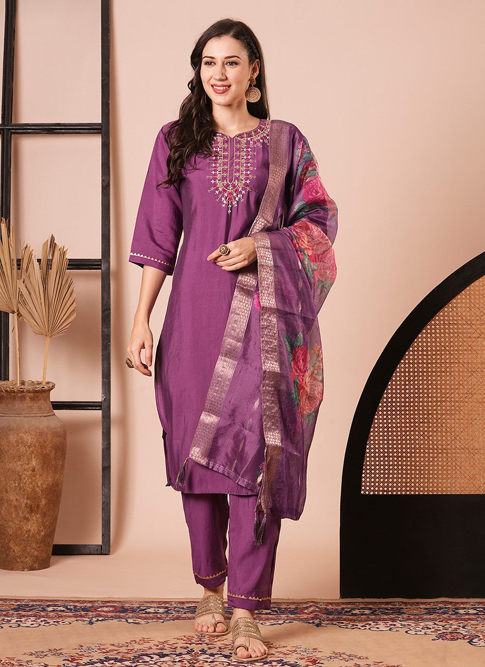 Chanderi Salwar Suit - T4168