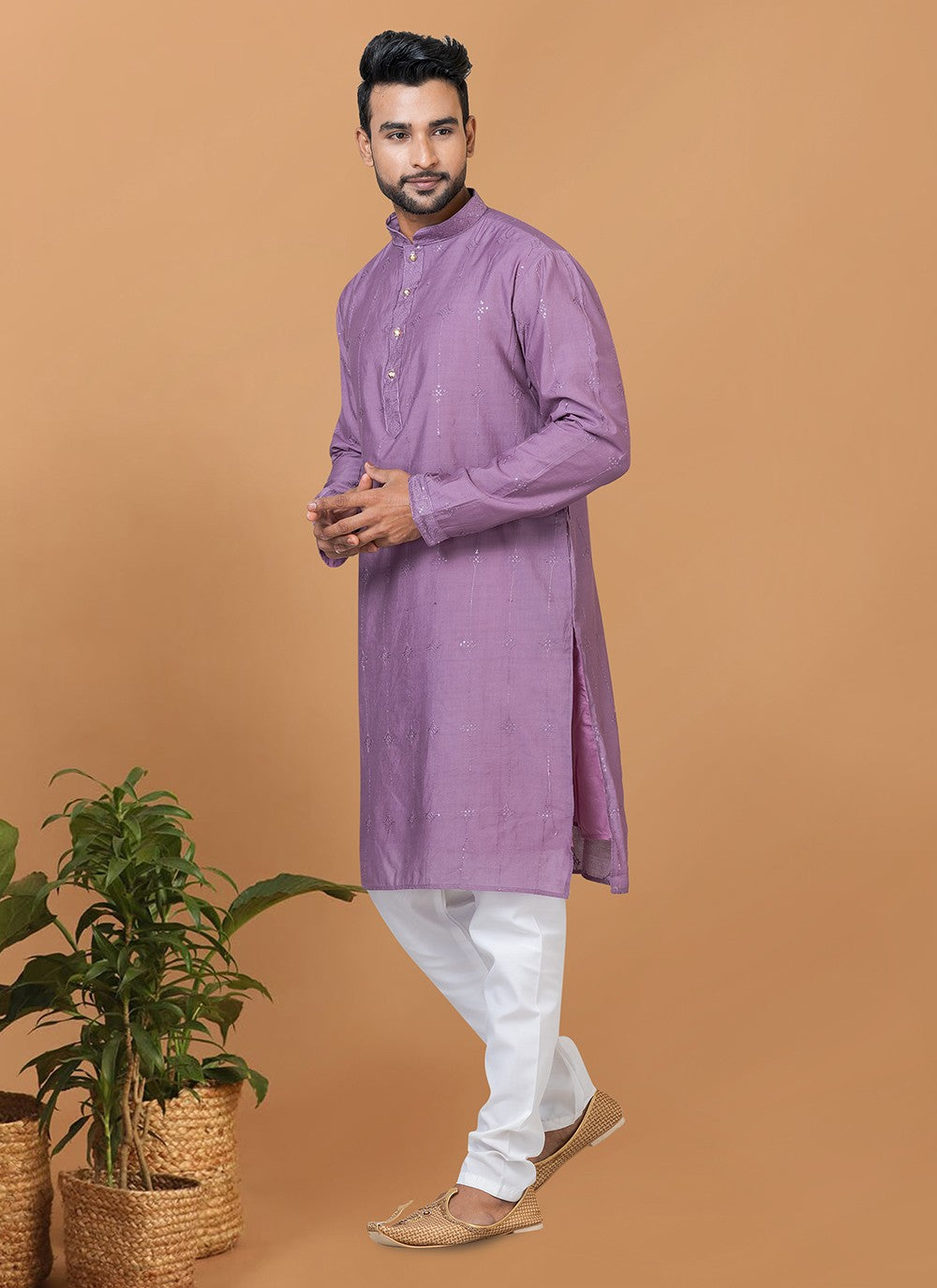 Embroidered Cotton , Viscose Purple Kurta Pyjama - M6268