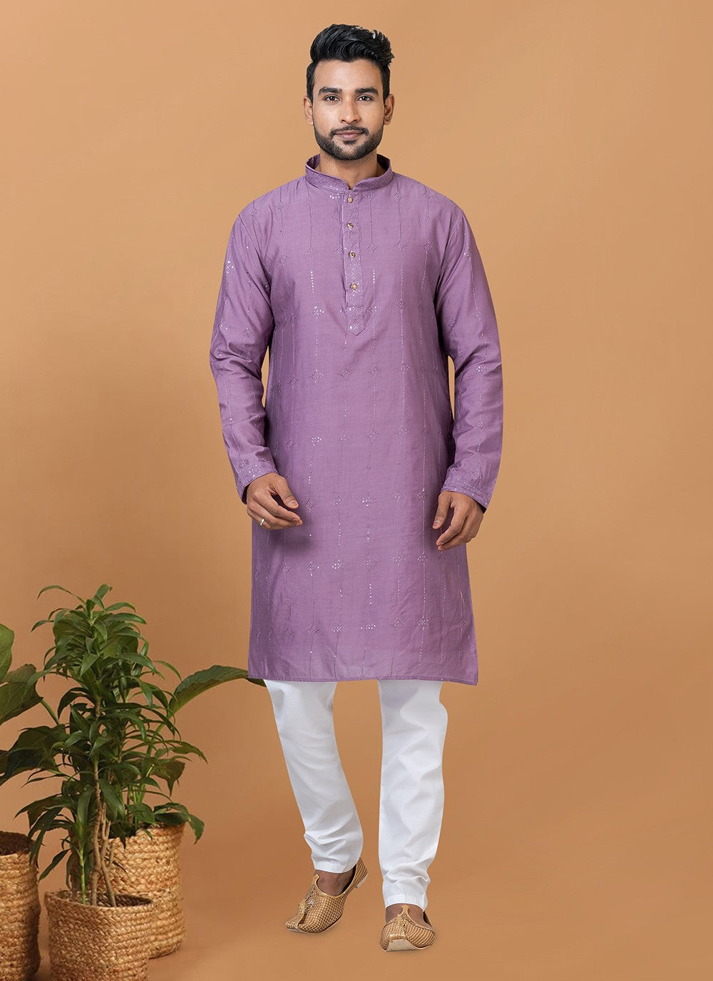 Embroidered Cotton , Viscose Purple Kurta Pyjama - M6268