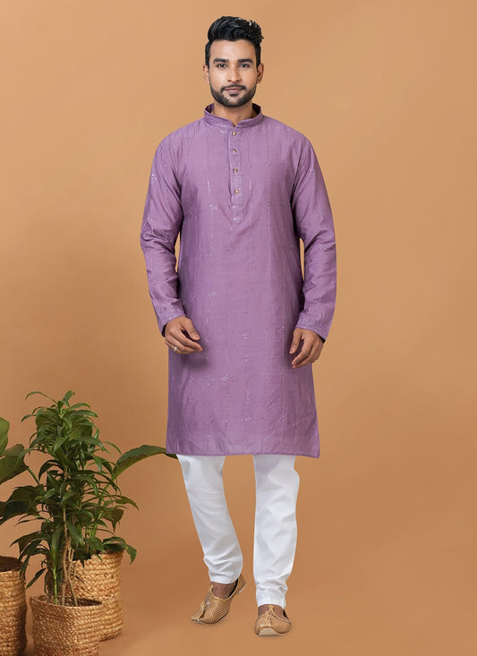 Embroidered Cotton , Viscose Purple Kurta Pyjama - M6268