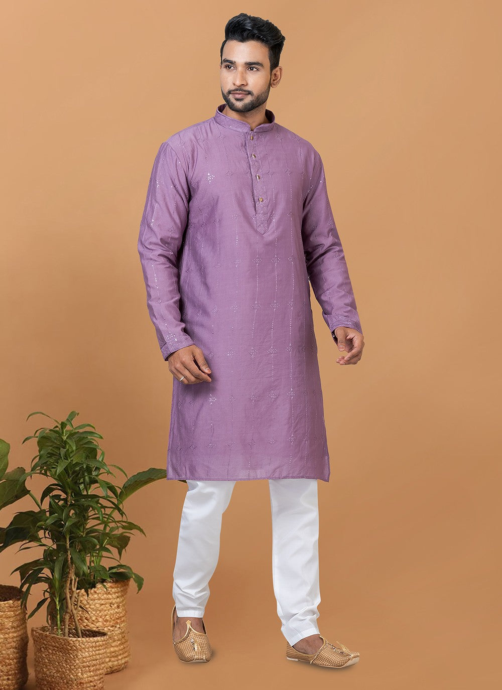 Embroidered Cotton , Viscose Purple Kurta Pyjama - M6268