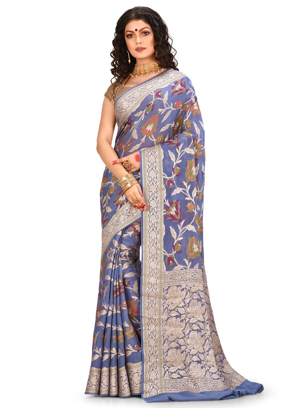 Contemporary Weaving Zari Banarasi Silk Saree - S0376