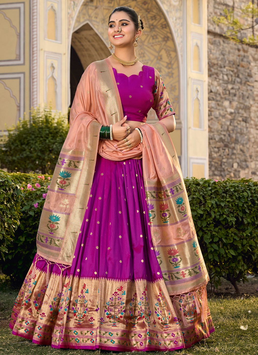 Weaving Zari Jacquard Silk A - Line Lehenga - L1731