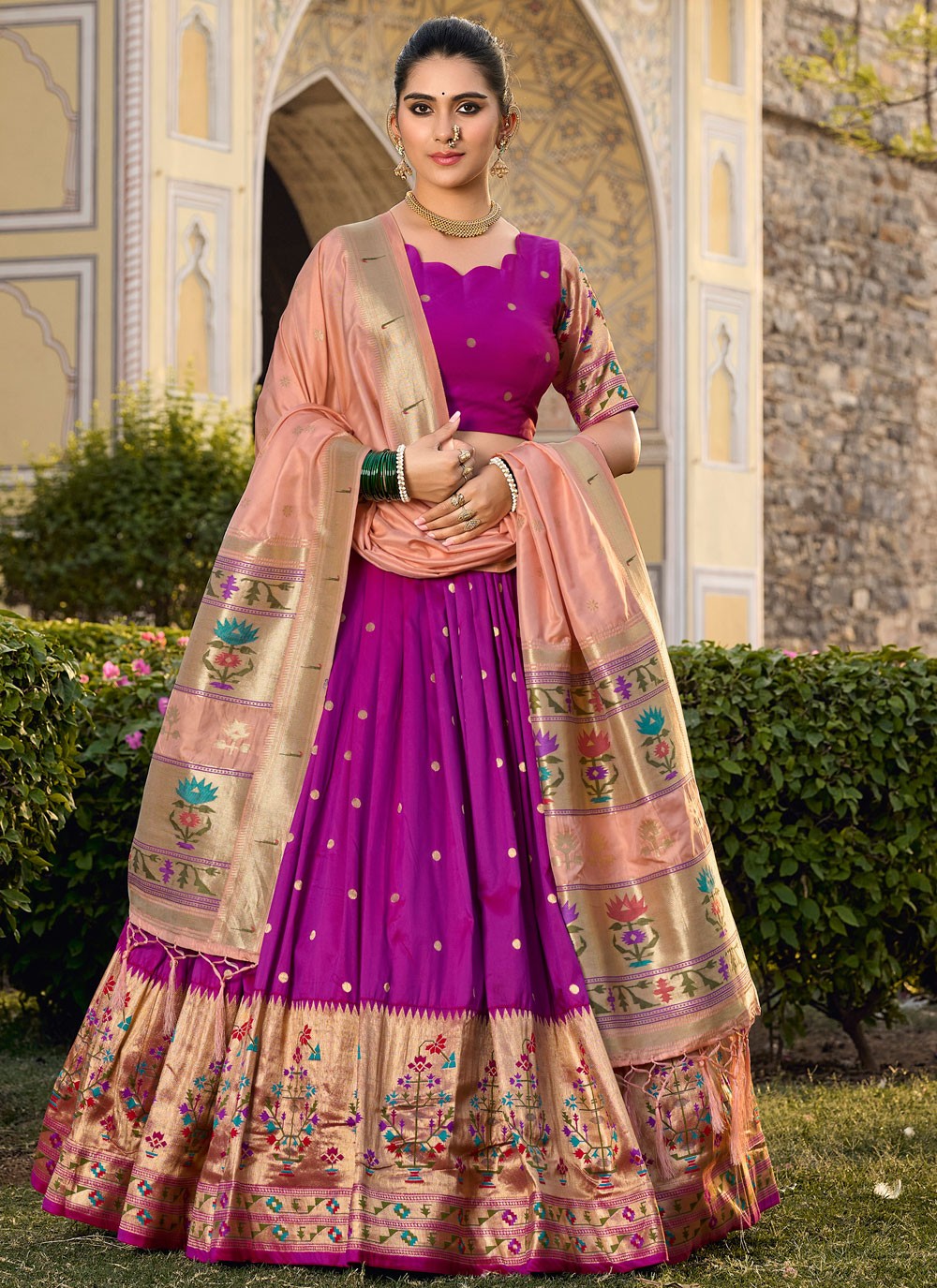 Weaving Zari Jacquard Silk A - Line Lehenga - L1731