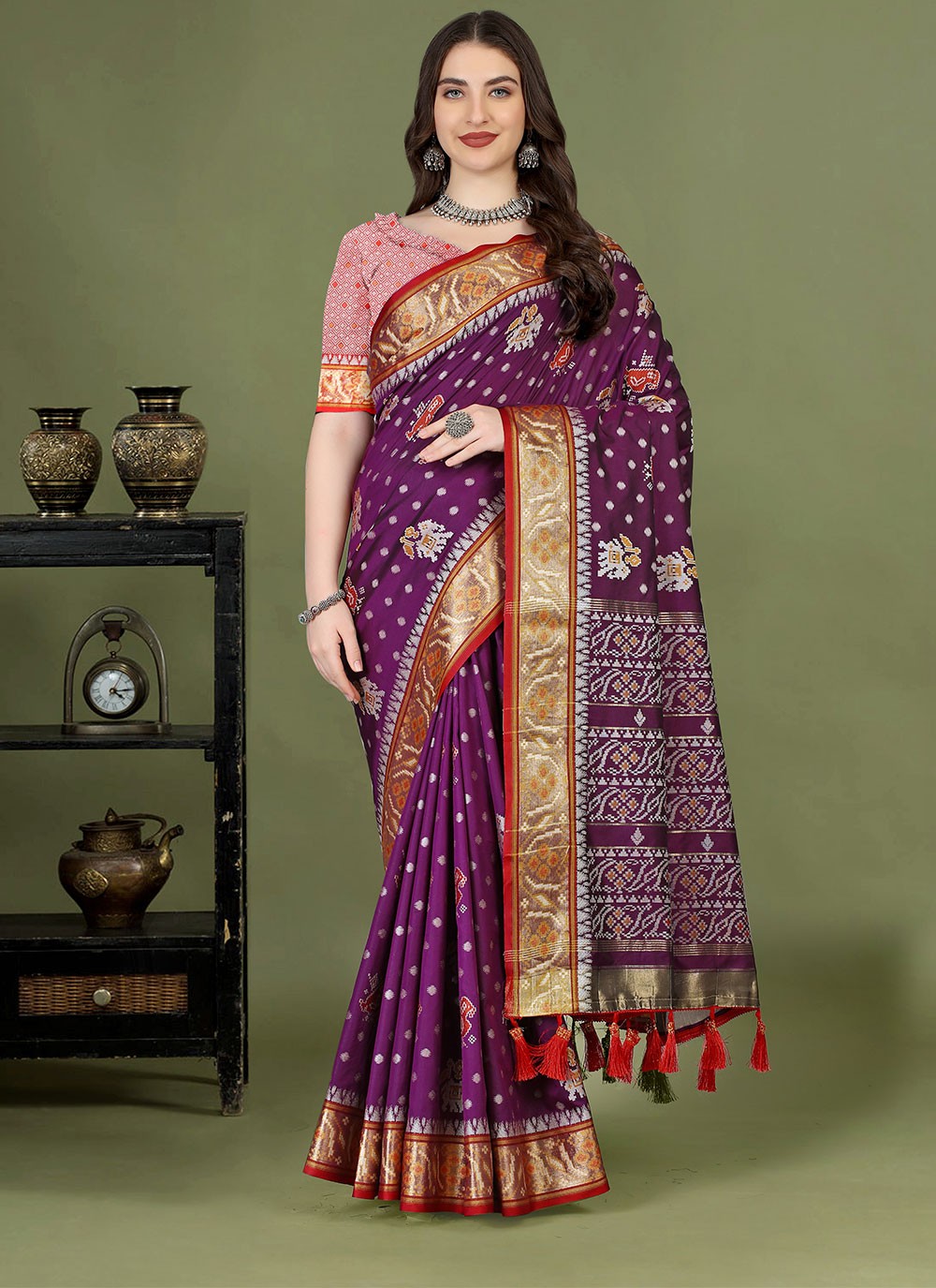 Trendy Meenakari Patola Silk Saree - S4903