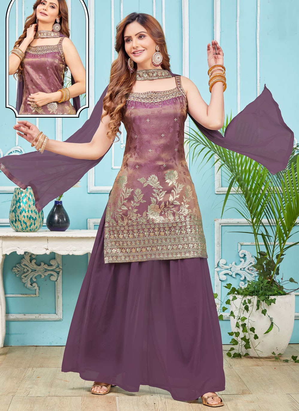 Embroidered Silk Salwar Suit - T4314