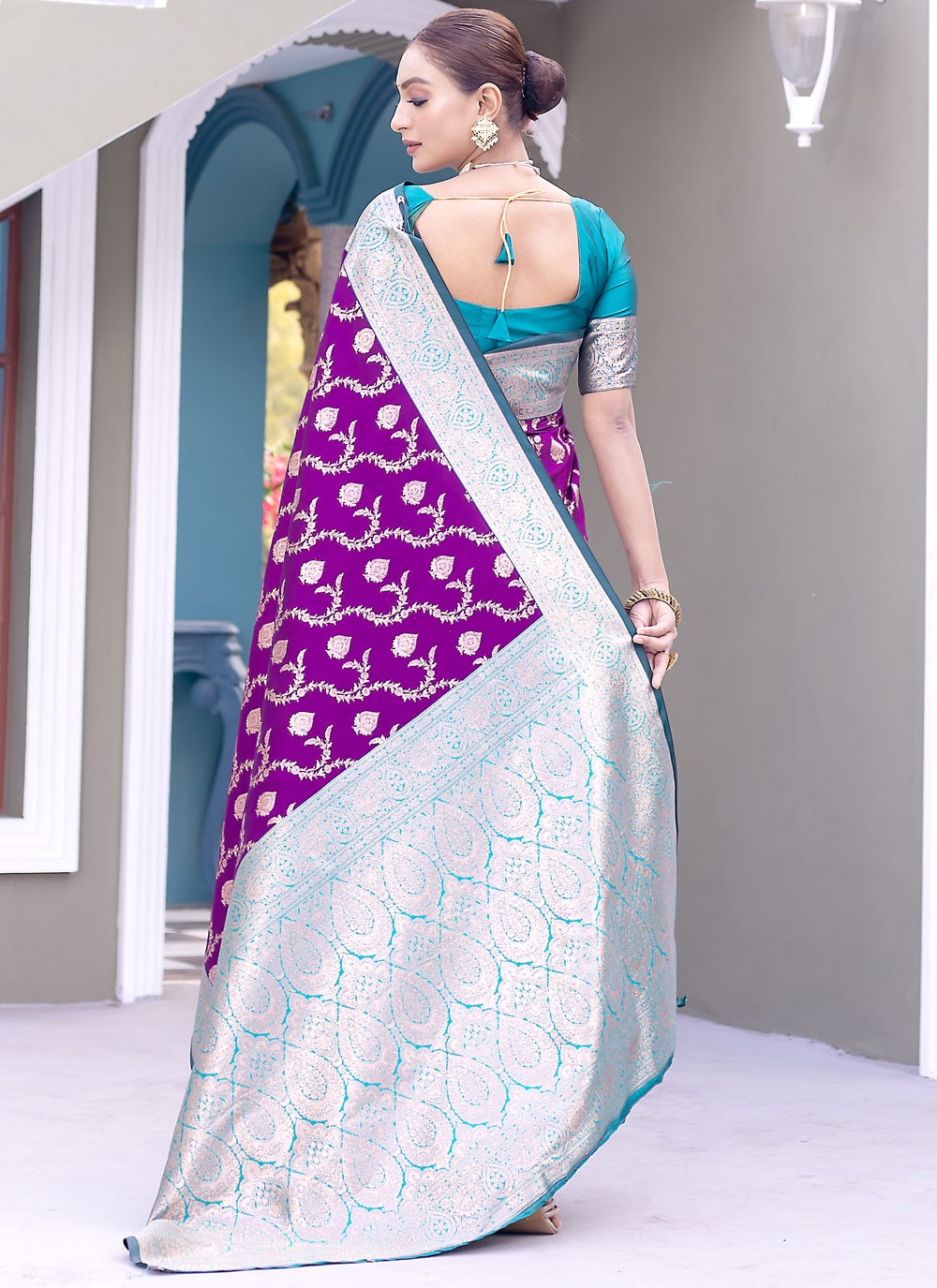 Classic Weaving Zari Satin Silk Purple Saree - S10787