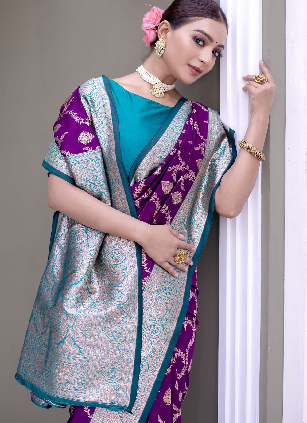 Classic Weaving Zari Satin Silk Purple Saree - S10787