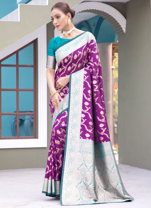 Classic Weaving Zari Satin Silk Purple Saree - S10787