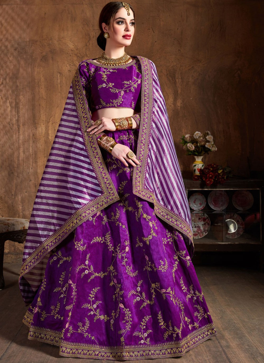 Embroidered Art Silk A - Line Lehenga - L0052