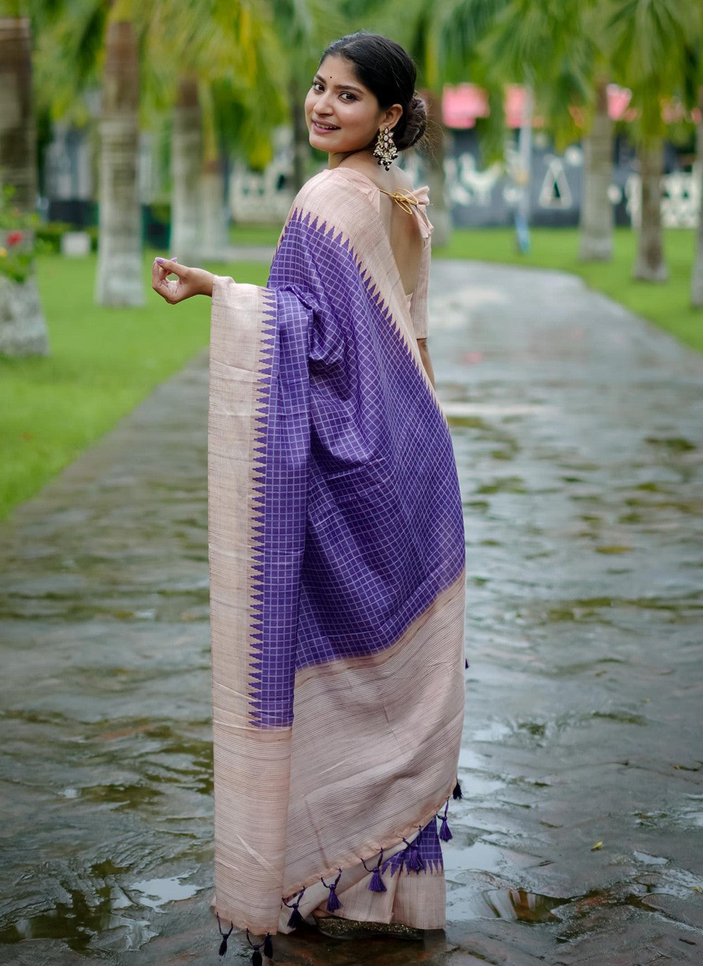 Contemporary Printed Tussar Silk Purple Saree - S10907