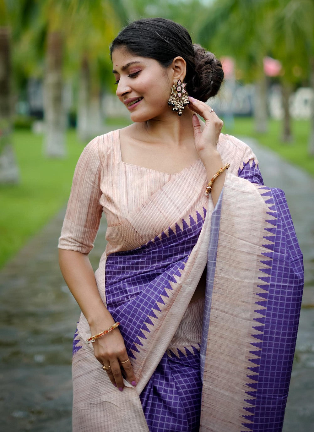 Contemporary Printed Tussar Silk Purple Saree - S10907