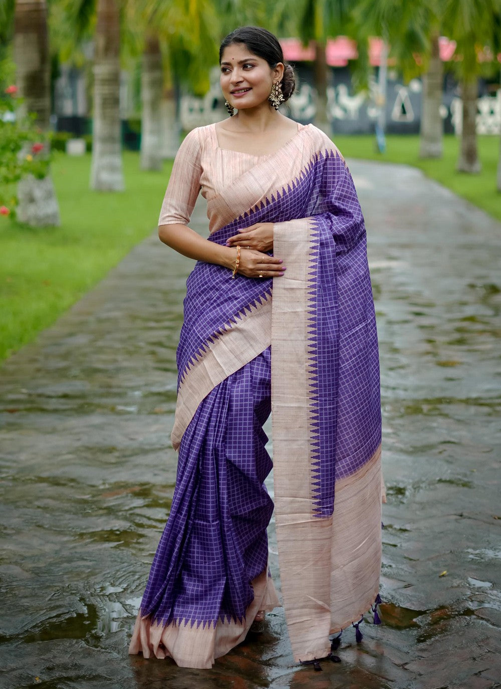 Contemporary Printed Tussar Silk Purple Saree - S10907