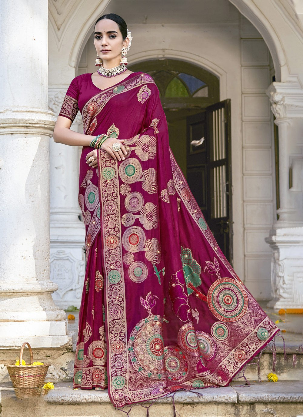 Printed, Zari Silk Saree - S12127