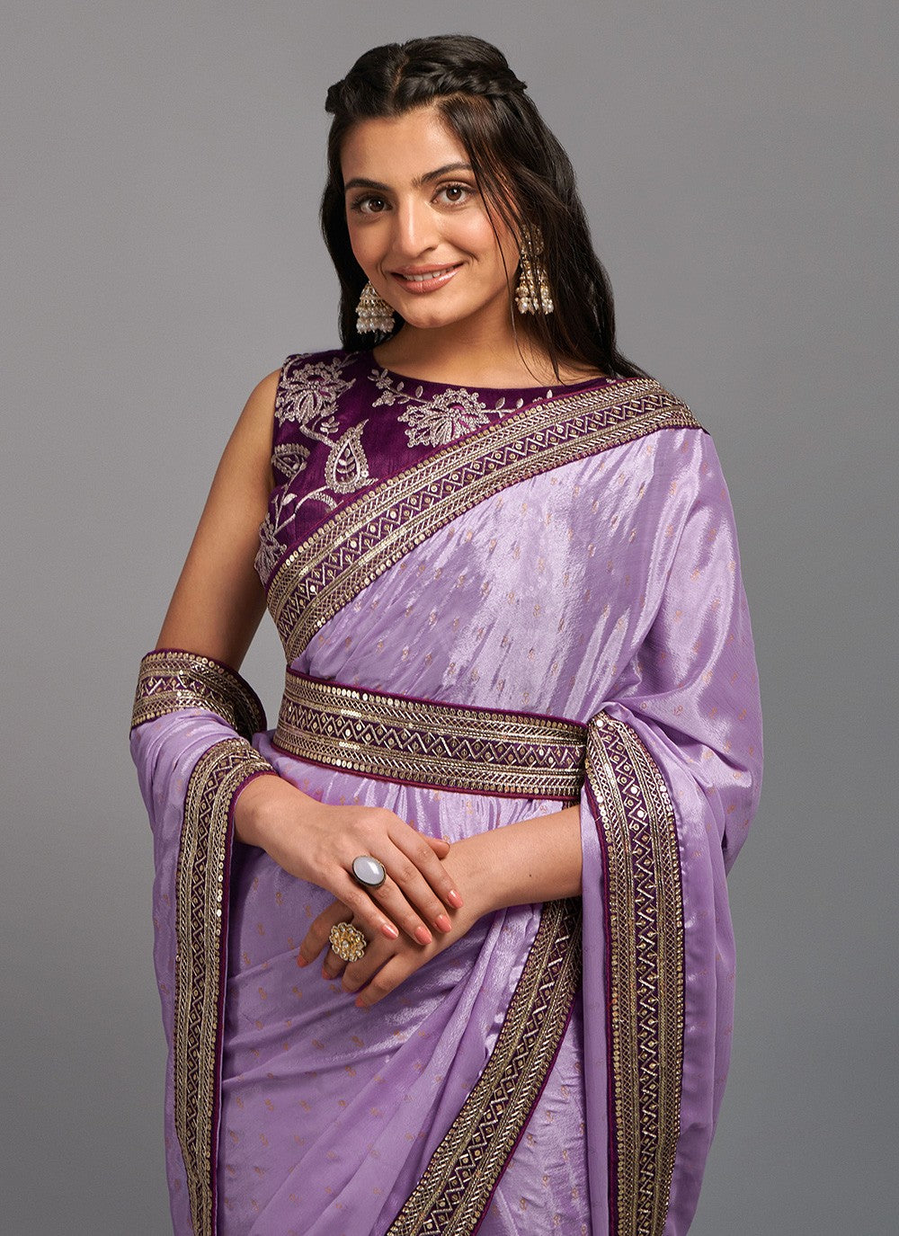 Trendy Embroidered Chinon Saree - S3286