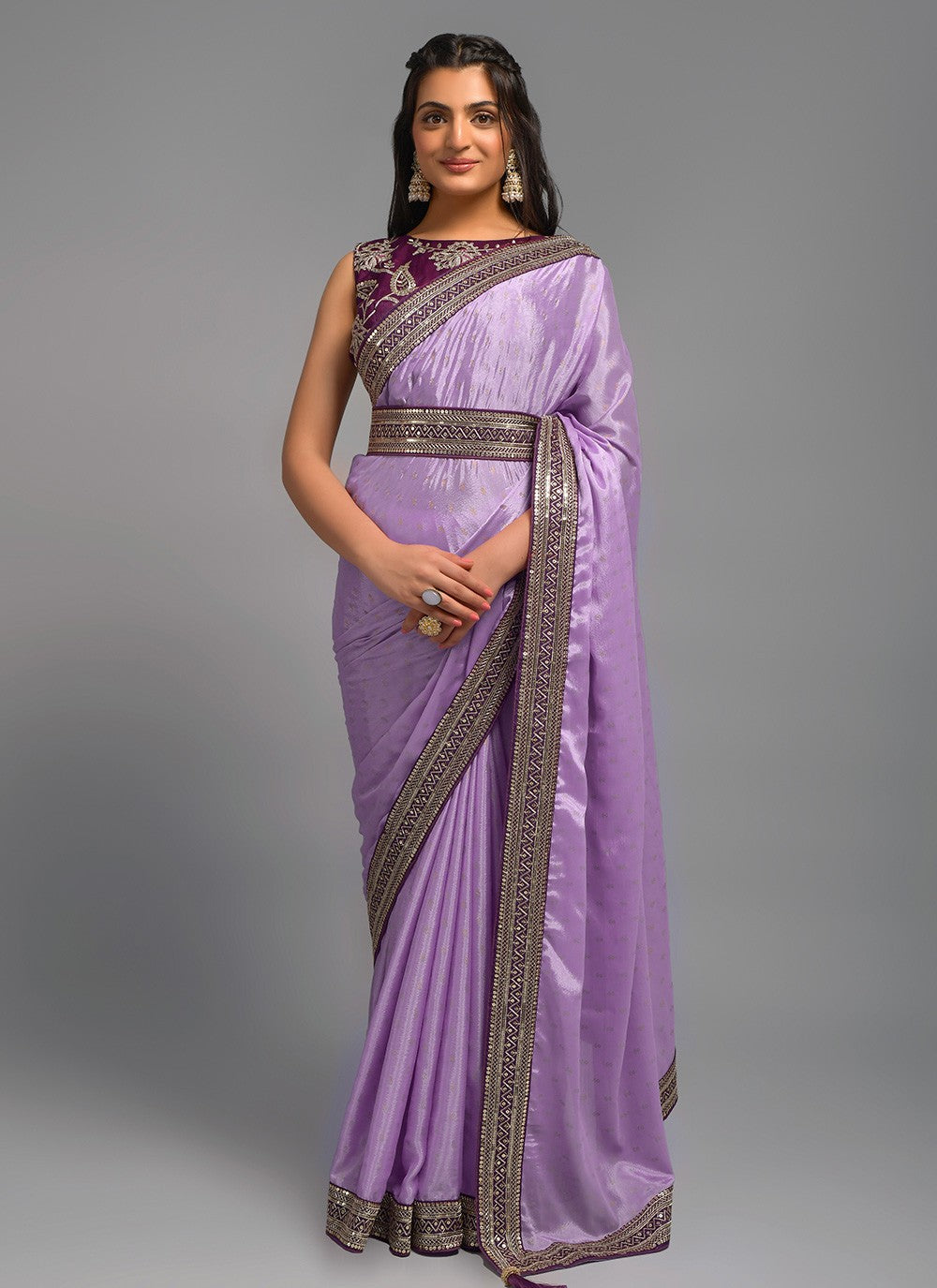 Trendy Embroidered Chinon Saree - S3286