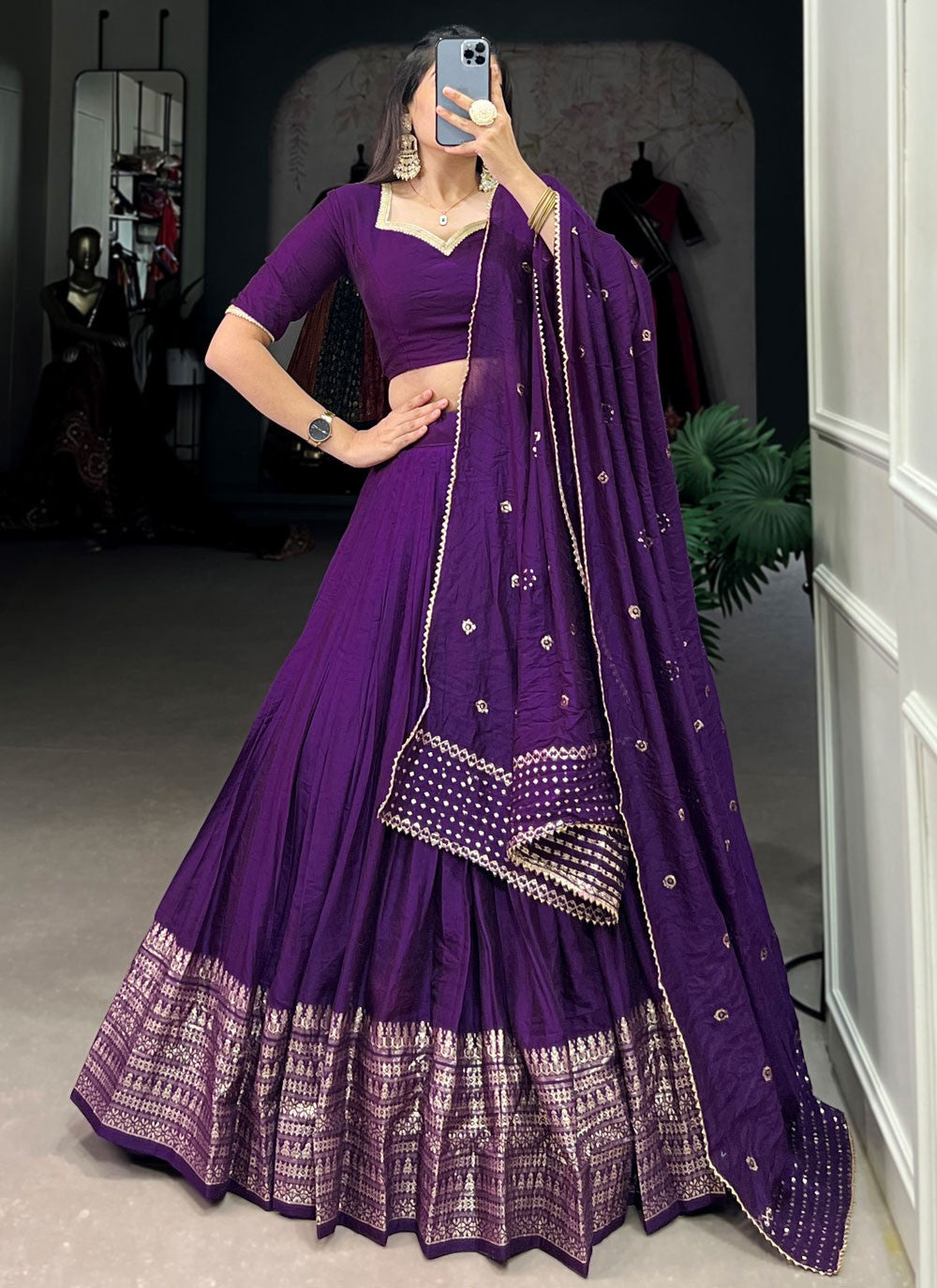 Border Work Chanderi A - Line Lehenga - L2742