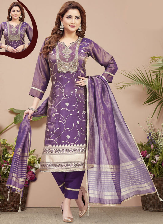 Embroidered Silk Pant Style Suit - T4371