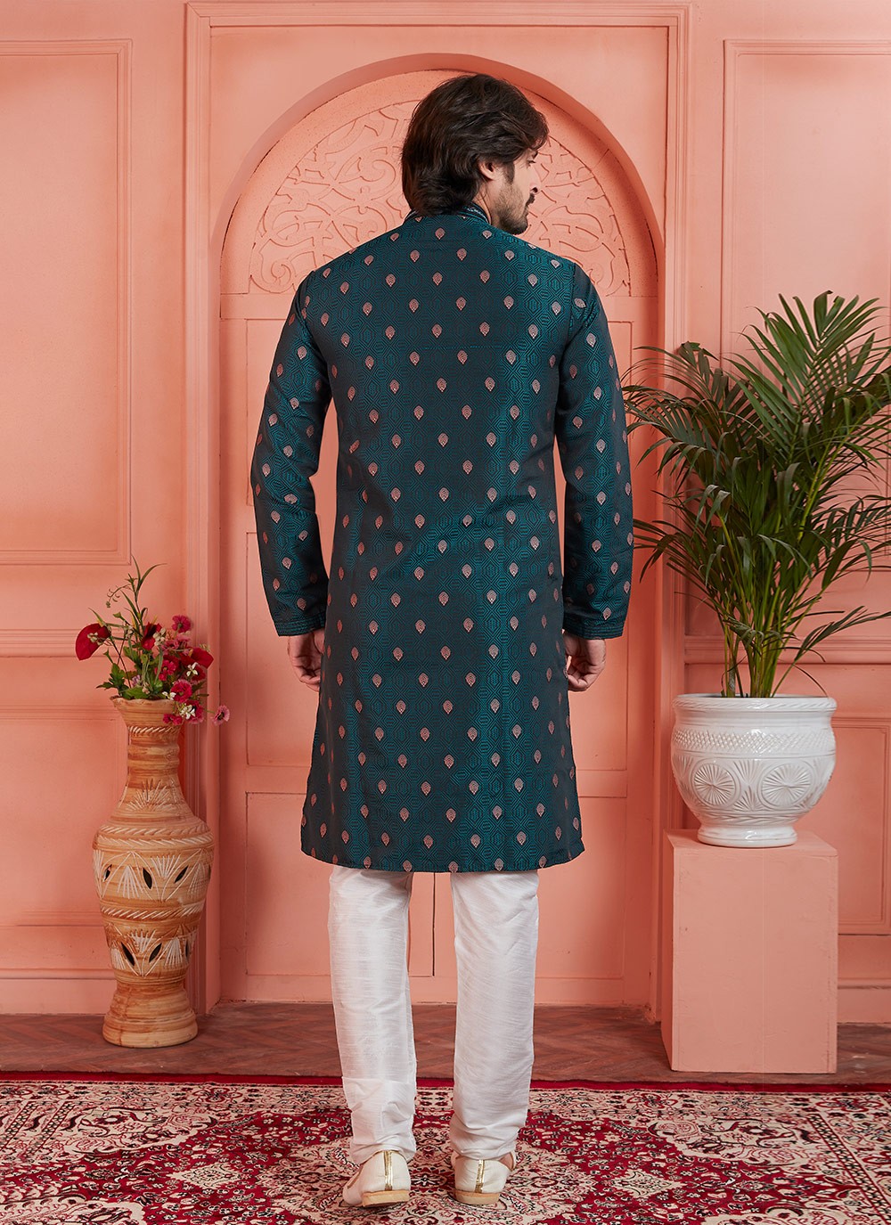 Pintex Brocade, Jacquard Silk Rama Kurta Pyjama - M7757