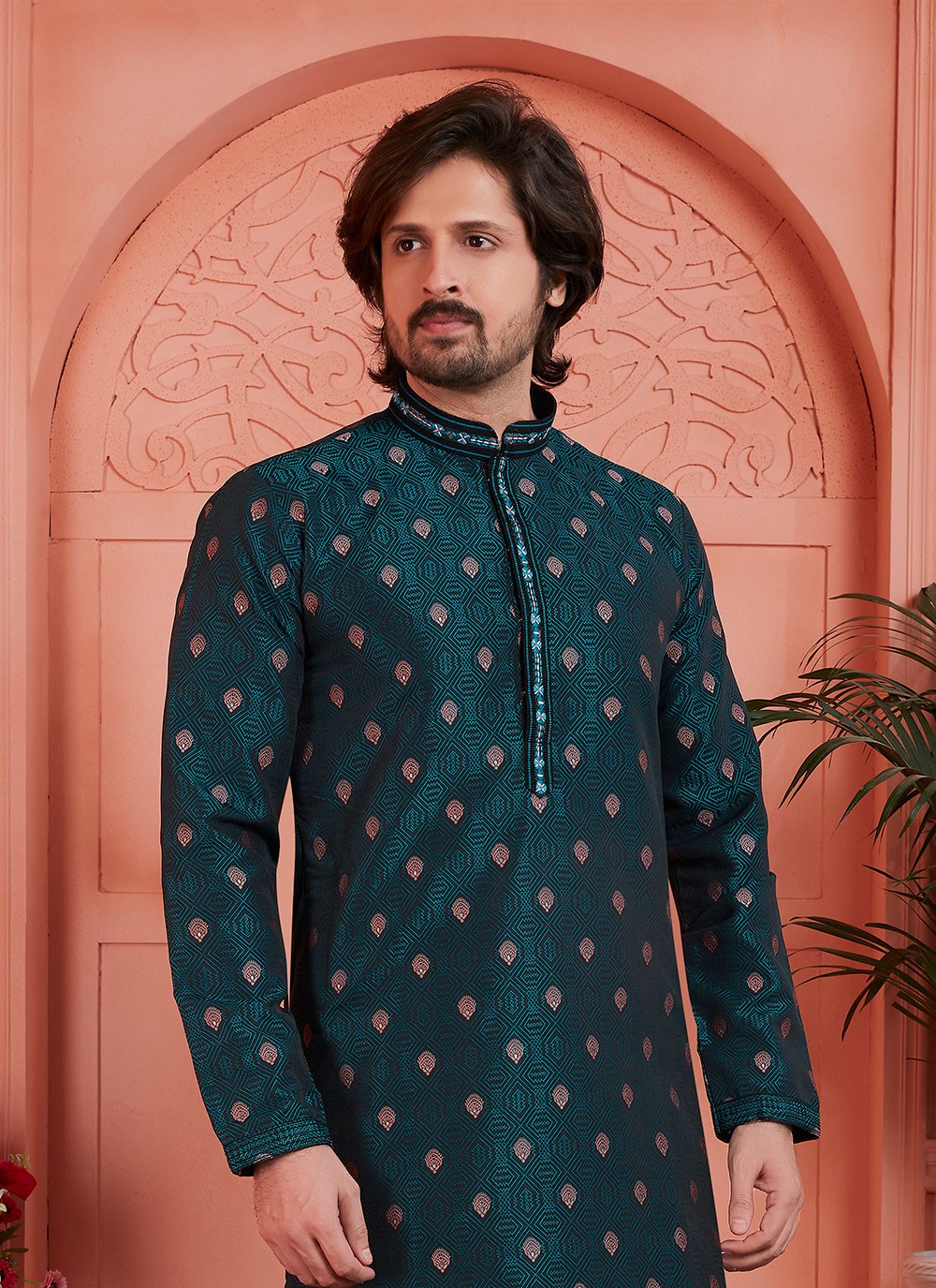 Pintex Brocade, Jacquard Silk Rama Kurta Pyjama - M7757