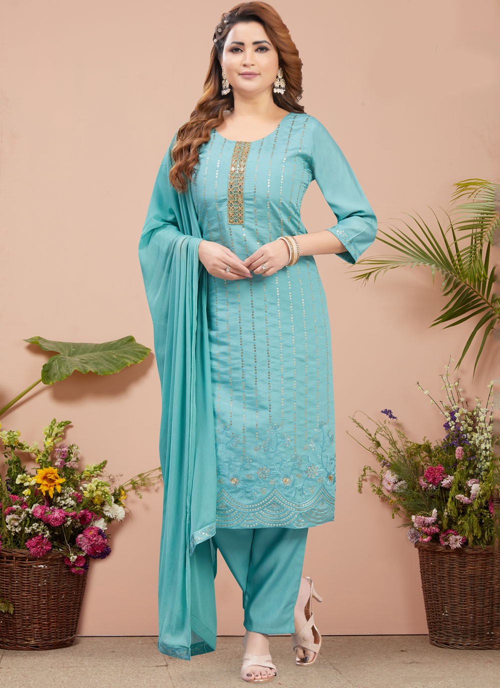 Embroidered Silk Salwar Suit - T4366