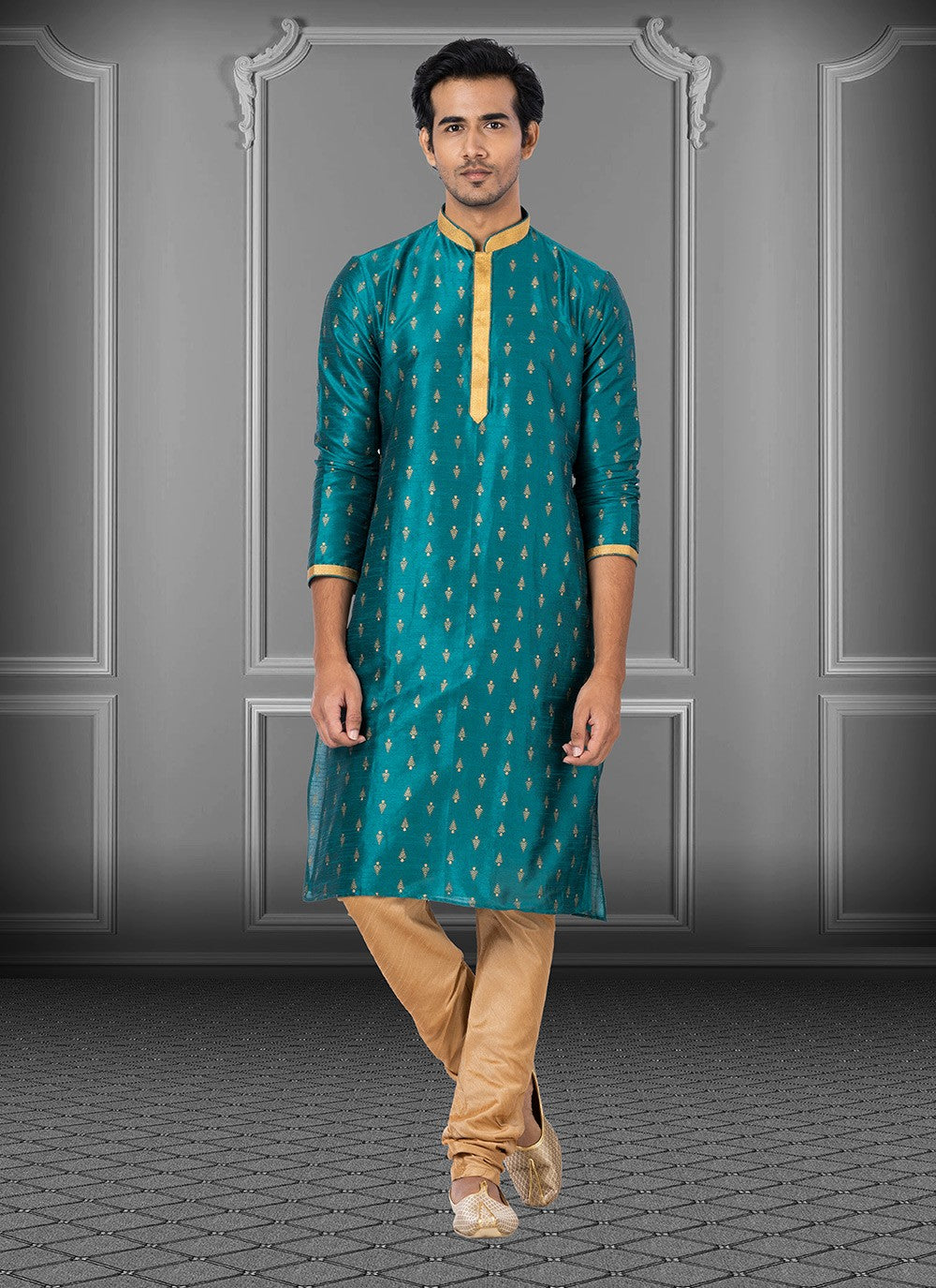 Printed Dupion Silk Rama Kurta Pyjama - M3710