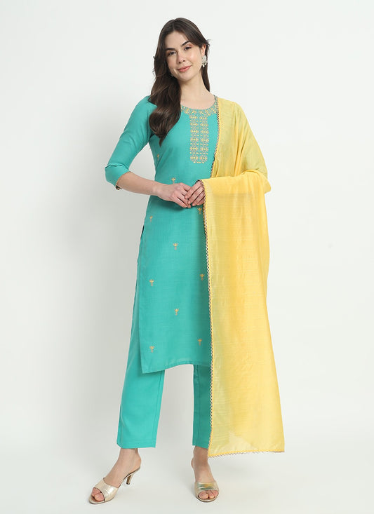 Embroidered Cotton Pant Style Suit - T4519