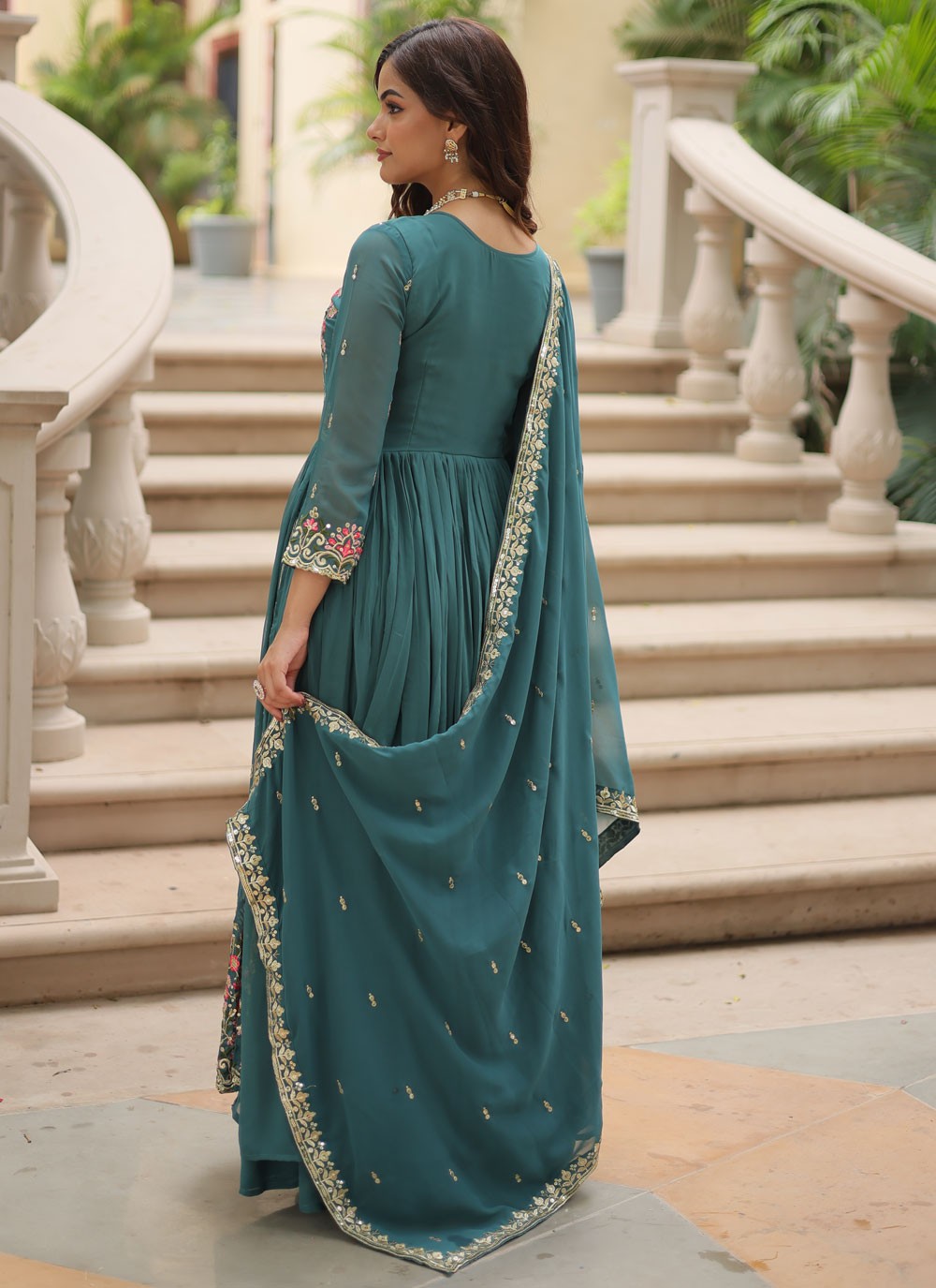 Embroidered Faux Georgette Anarkali - T4768