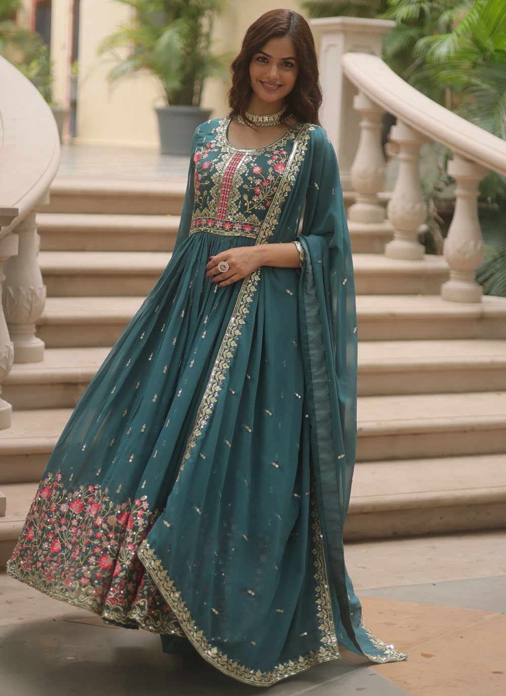 Embroidered Faux Georgette Anarkali - T4768