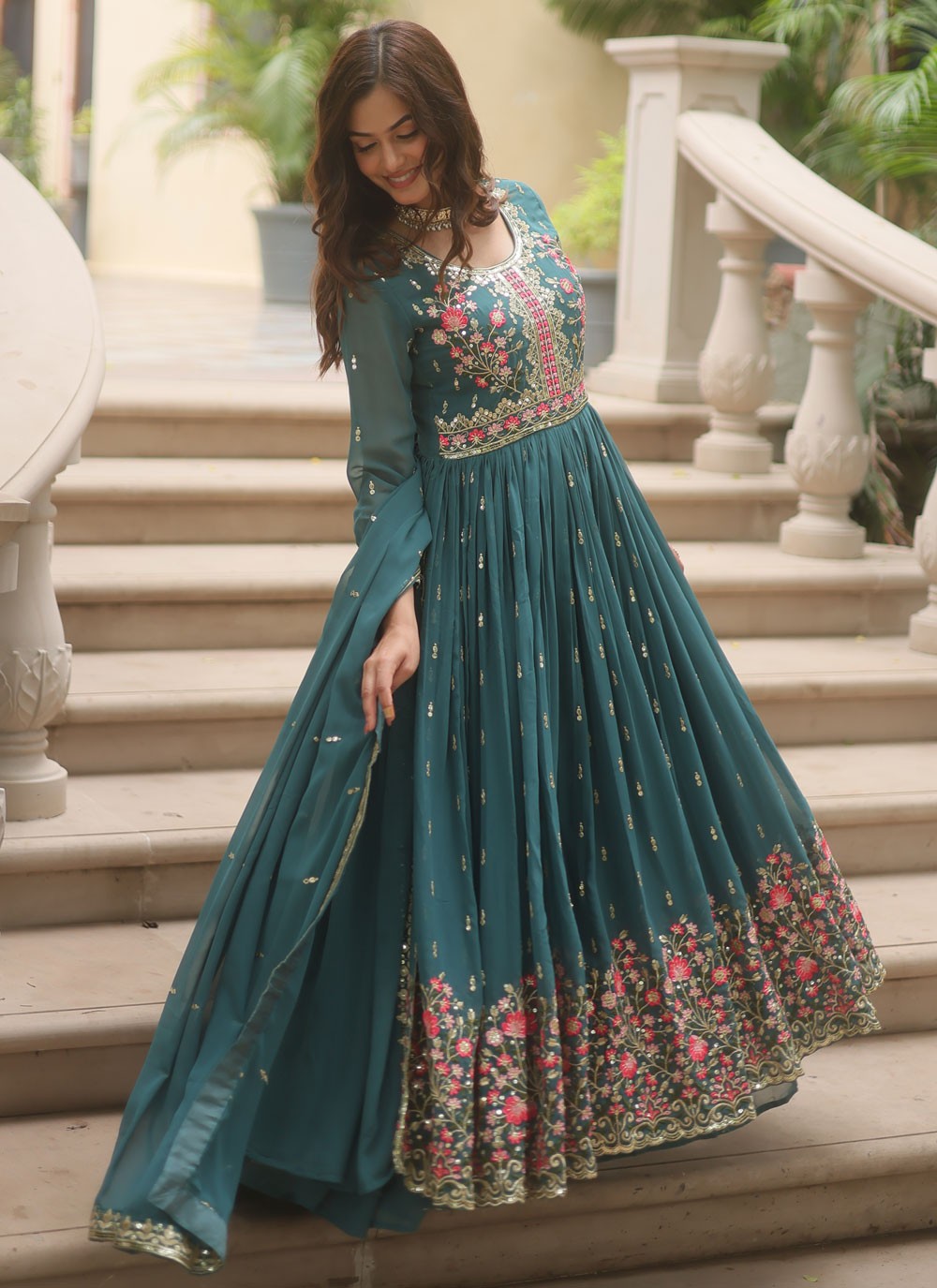 Embroidered Faux Georgette Anarkali - T4768