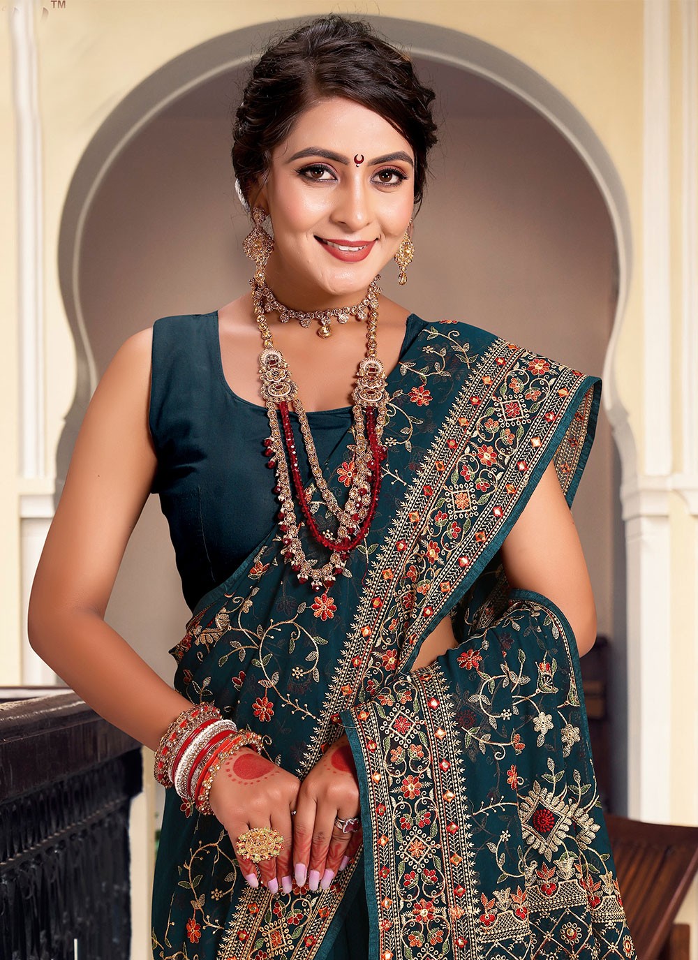 Classic Embroidered Georgette Saree - S4660