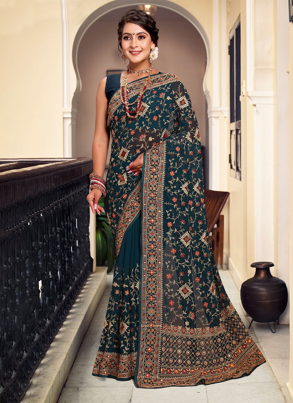 Classic Embroidered Georgette Saree - S4660