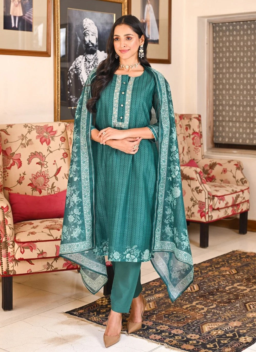 Embroidered Rayon Pant Style Suit - T4741