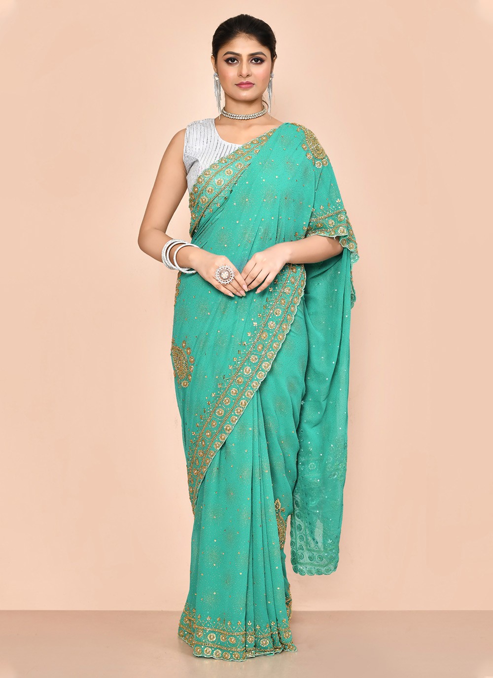 Classic Embroidered Georgette Saree - S3574