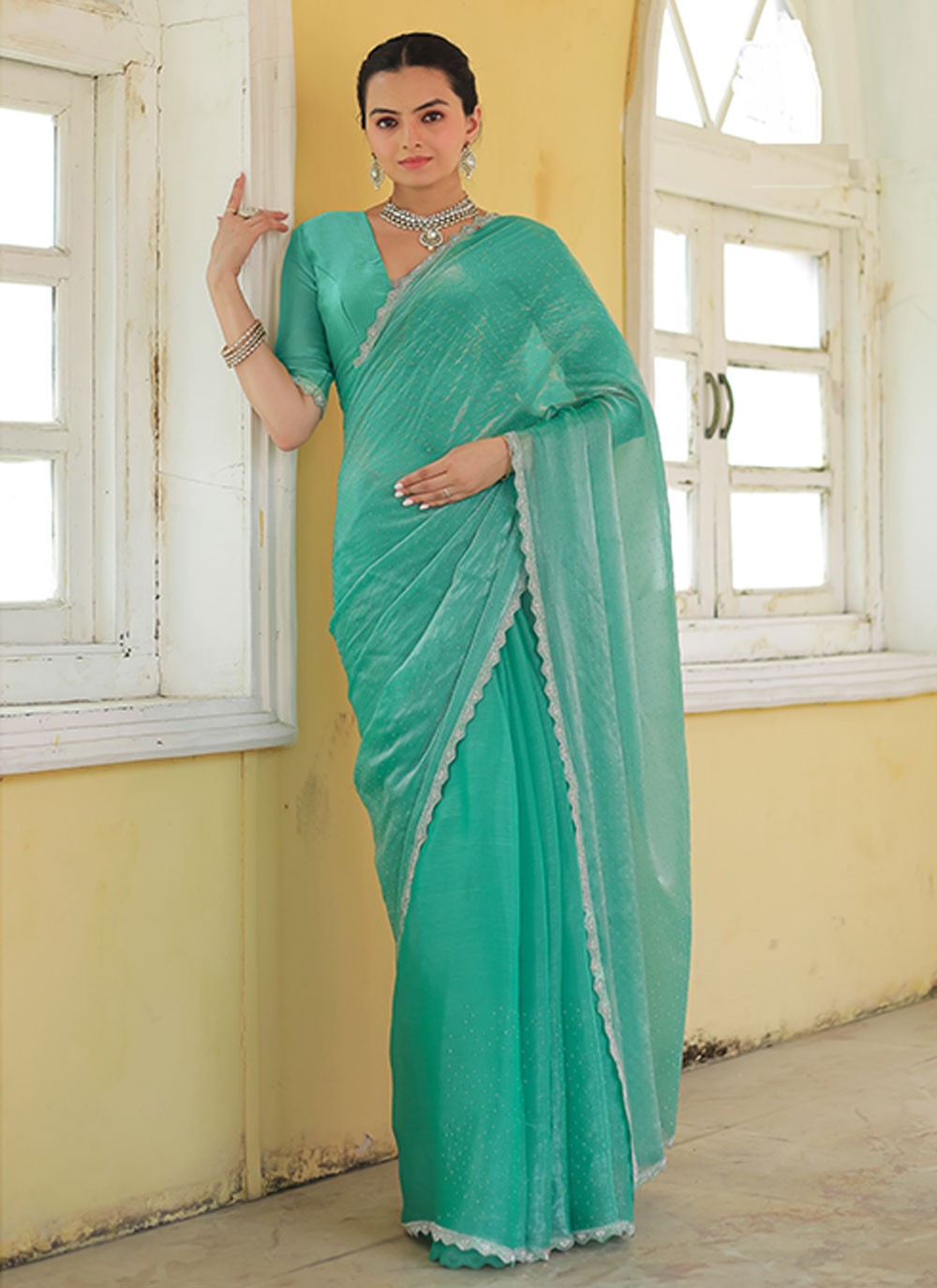 Classic Hand Embroidery Chiffon Saree - S6935