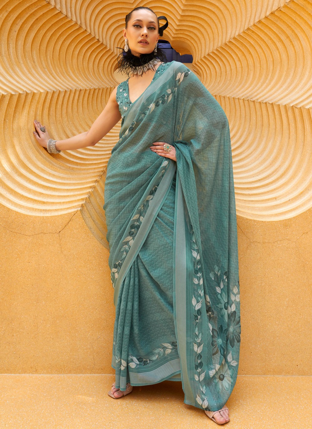 Classic Printed Georgette Saree - S8278