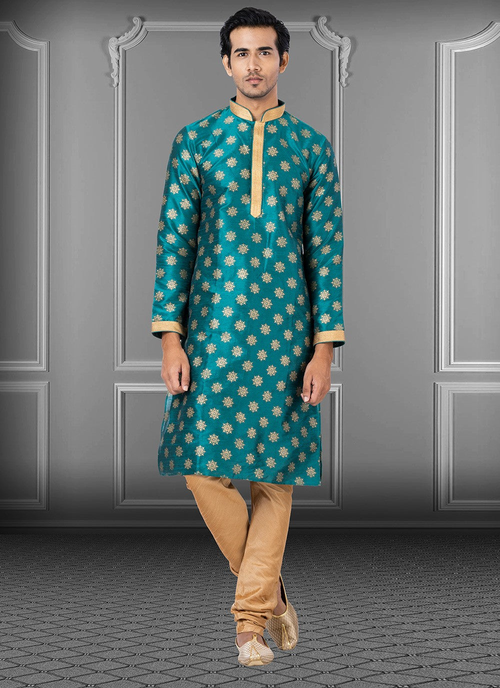 Printed Dupion Silk Rama Kurta Pyjama - M3711