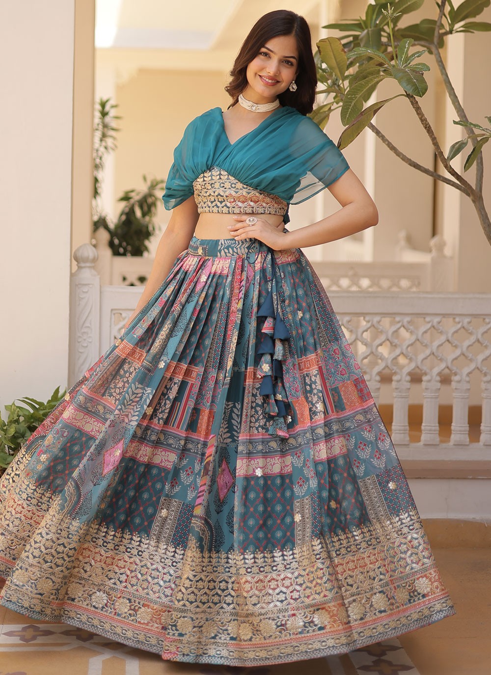 Digital Print Silk Readymade Lehenga Choli - L1801