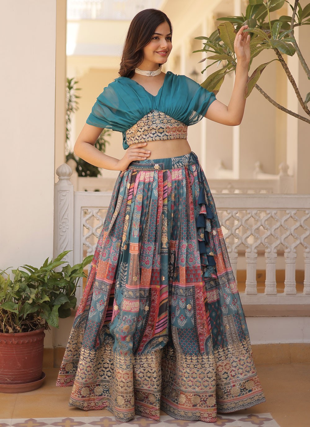 Digital Print Silk Readymade Lehenga Choli - L1801