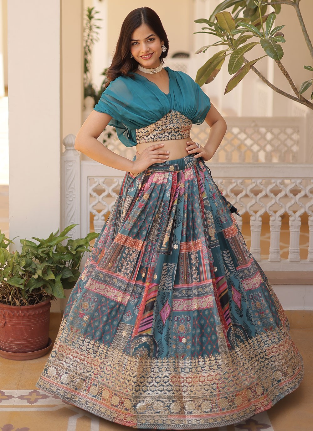 Digital Print Silk Readymade Lehenga Choli - L1801